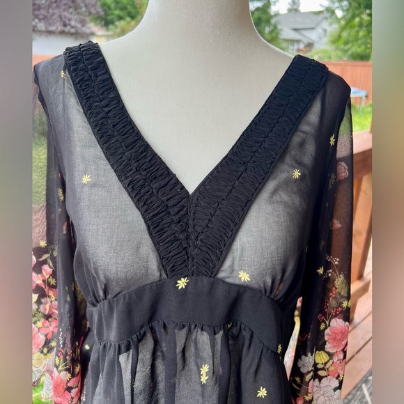 Anthropologie Daniel Rainn Short Sleeve Black Sheer Floral Blouse - Picture 4 of 8